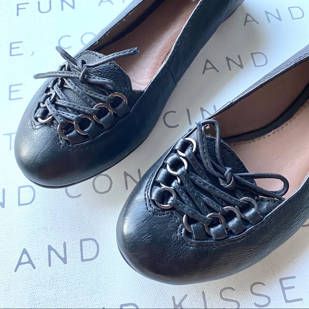 GEOX RESPIRA Black flats lace front shoes slip on leather women’s low heels 6.5 - Picture 3 of 7
